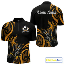 Load image into Gallery viewer, Custom Black And Yellow Tribal Flame Bowling Men Shirt, Bowling League Shirt Team Jerseys IPHW10739