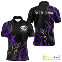 Load image into Gallery viewer, Custom Black And Purple Tribal Flame Bowling Men Shirt, Bowling League Shirt Team Jerseys IPHW10741