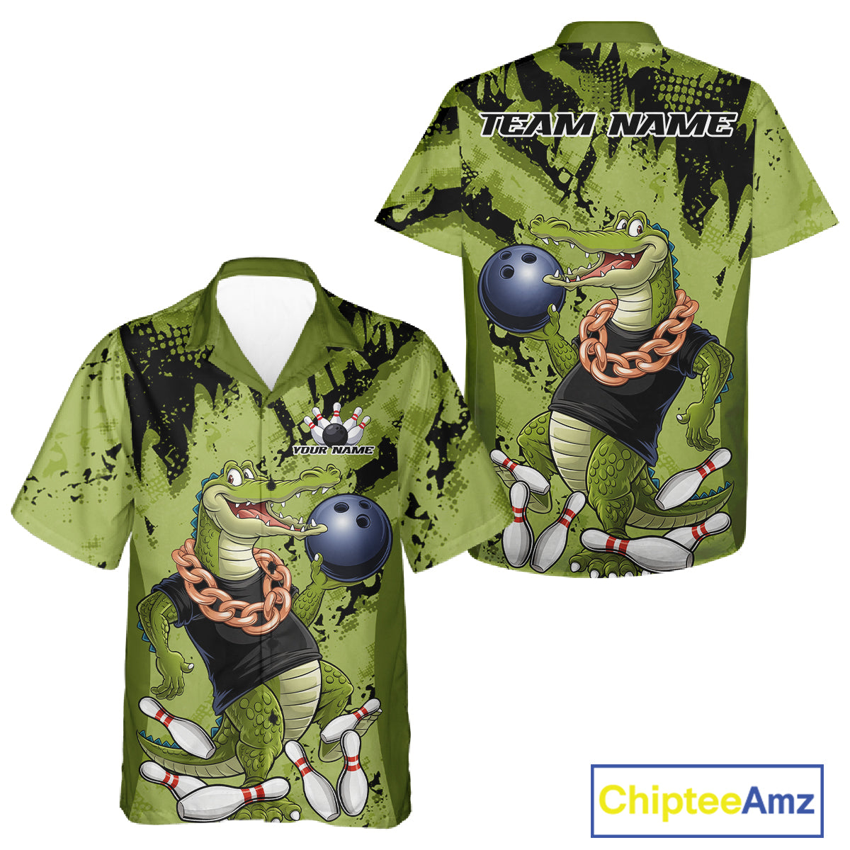 Green Custom Funny Alligator Bowling Men And Women Hawaiian Shirt, Bowling Team Jerseys Bowler Outfit IPHW10774