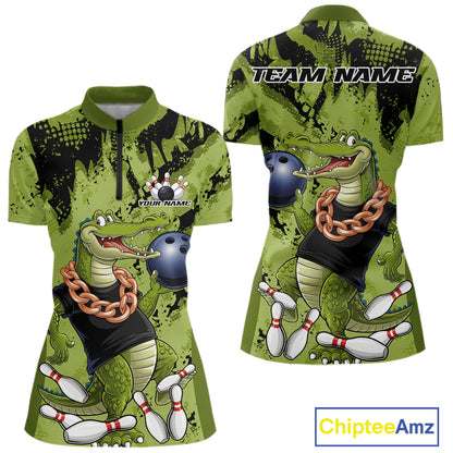 Green Custom Funny Alligator Bowling Women Shirt, Bowling Team Jerseys Bowler Outfit IPHW10774