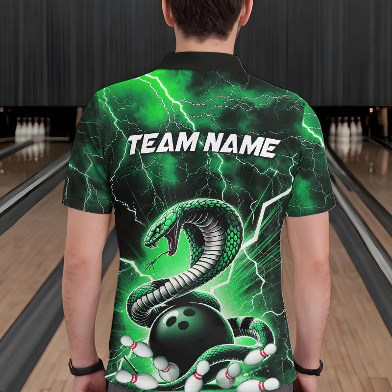 Green Thunder Lightning Custom Cobra Snake Bowling Polo Shirts For Men, Bowling Team Shirt IPHW8896