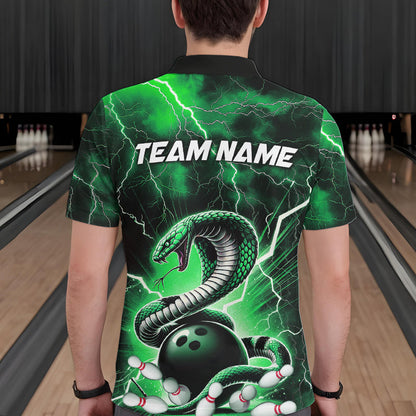 Green Thunder Lightning Custom Cobra Snake Bowling Polo Shirts For Men, Bowling Team Shirt IPHW8896