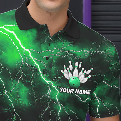 Green Thunder Lightning Custom Cobra Snake Bowling Polo Shirts For Men, Bowling Team Shirt IPHW8896