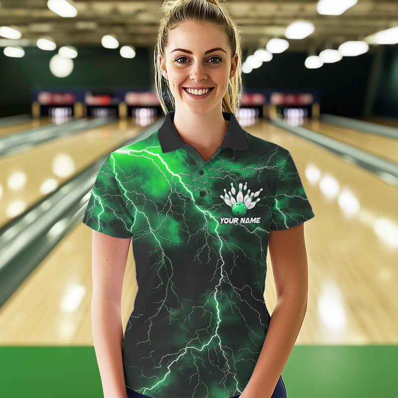 Green Thunder Lightning Custom Cobra Snake Bowling Polo Shirt For Women, Bowling Team Shirt IPHW8896