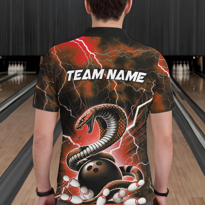 Orange Thunder Lightning Custom Cobra Snake Bowling Polo Shirts For Men, Bowling Team Shirt IPHW8897