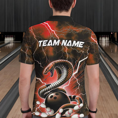 Orange Thunder Lightning Custom Cobra Snake Bowling Polo Shirts For Men, Bowling Team Shirt IPHW8897