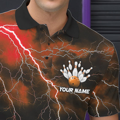 Orange Thunder Lightning Custom Cobra Snake Bowling Polo Shirts For Men, Bowling Team Shirt IPHW8897