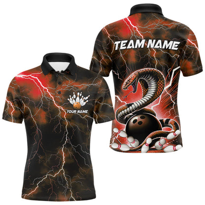 Orange Thunder Lightning Custom Cobra Snake Bowling Polo Shirts For Men, Bowling Team Shirt IPHW8897