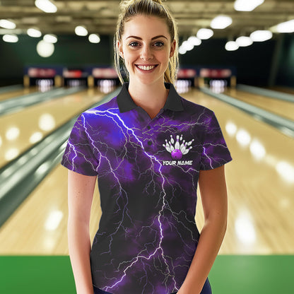 Purple Thunder Lightning Custom Cobra Snake Bowling Women Polo Shirts, Bowling Team Shirt IPHW8898