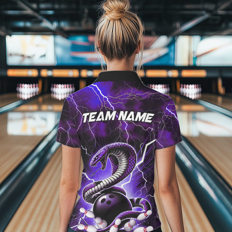 Purple Thunder Lightning Custom Cobra Snake Bowling Women Polo Shirts, Bowling Team Shirt IPHW8898