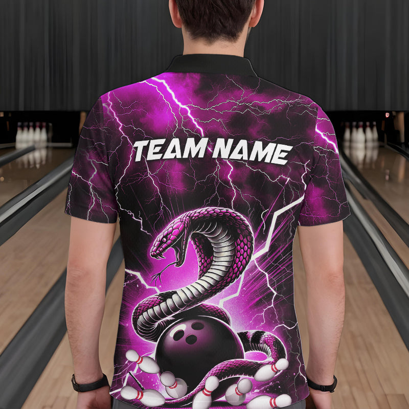 Pink Thunder Lightning Custom Cobra Snake Bowling Polo Shirts For Men, Bowling Team Shirt IPHW8899