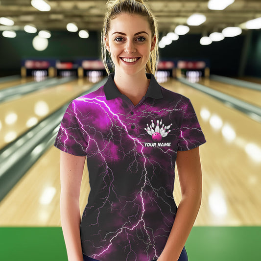 Pink Thunder Lightning Custom Cobra Snake Bowling Polo Shirts For Women, Bowling Team Shirt IPHW8899