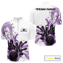 Load image into Gallery viewer, Custom Purple Music Flame Bowling Men Quarter-Zip Shirt, Bowling League Shirt Bowler Jerseys IPHW10995