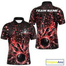 Load image into Gallery viewer, Custom Red Splatter Music Flame Bowling Men Polo Shirt, Music Bowling Jerseys IPHW11003