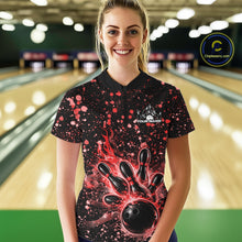 Load image into Gallery viewer, Custom Red Splatter Music Flame Bowling Women Quarter-Zip Shirt, Music Bowling Jerseys IPHW11003