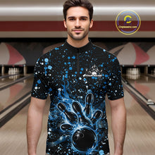 Load image into Gallery viewer, Custom Blue Splatter Music Flame Bowling Men Quarter-Zip Shirt, Music Bowling Jerseys IPHW11004