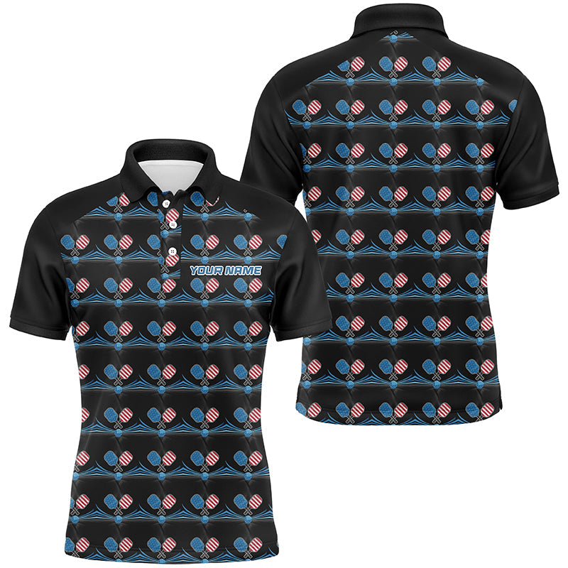 Custom American Flag Pickleball Polo Shirts For Men, Patriotic Pickleball Jerseys For Team IPHW6940