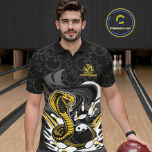 Load image into Gallery viewer, Custom Black And Yellow Cobra Snake Bowling Polo Shirts For Men, Cobra Bowling Team Shirt IPHW9699