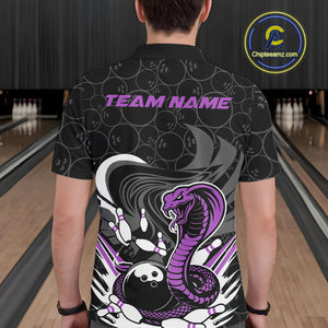 Custom Black And Purple Cobra Snake Bowling Polo Shirts For Men, Cobra Bowling Team Shirt IPHW9700