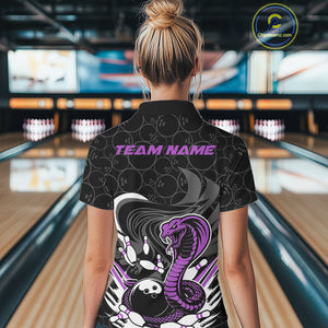 Custom Black And Purple Cobra Snake Bowling Women Polo Shirts, Cobra Bowling Team Shirt IPHW9700
