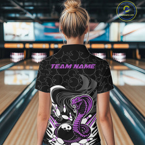 Custom Black And Purple Cobra Snake Bowling Women Quarter-Zip Shirts, Bowling Team Shirt IPHW9700