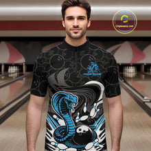 Load image into Gallery viewer, Custom Black And Blue Cobra Snake Bowling Quarter-Zip Shirts For Men, Cobra Bowling Team Shirt IPHW9702