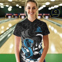 Load image into Gallery viewer, Custom Black And Blue Cobra Snake Bowling Women Quarter-Zip Shirts, Bowling Team Shirt IPHW9702