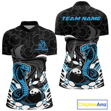 Load image into Gallery viewer, Custom Black And Blue Cobra Snake Bowling Women Quarter-Zip Shirts, Bowling Team Shirt IPHW9702