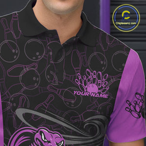 Custom Purple Cobra Snake Bowling Team Men Polo Shirts, Bowling Pattern Shirt IPHW9705