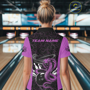Custom Purple Cobra Snake Bowling Team Women Polo Shirts, Bowling Pattern Shirt IPHW9705