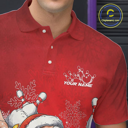 Custom Funny Santa Claus Christmas Bowling Men Polo Shirts, Xmas Team Bowling Outfit IPHW10116
