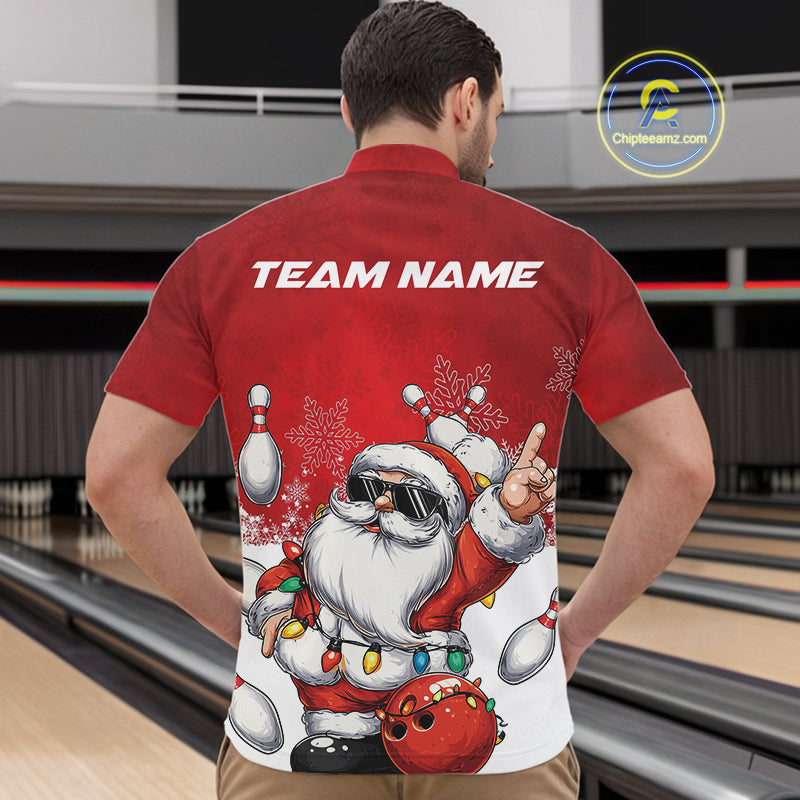 Custom Funny Santa Claus Christmas Bowling Men Quarter-Zip Shirts, Xmas Team Bowling Outfit IPHW10116