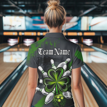 Custom Celtic Shamprock St Patricks Bowling Polo Shirts For Women, Lucky Bowling Jerseys IPHW8590