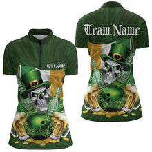 Load image into Gallery viewer, Custom Irish Flag St Patricks Bowling Quarter-Zip Shirt For Women, Skull Leprechaun Bowling IPHW8594