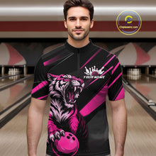 Load image into Gallery viewer, Custom Black And Pink Tiger Bowling Team Men Shirt, Bowling League Shirt Bowler Uniform IPHW10777