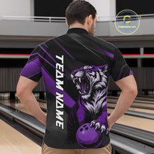 Load image into Gallery viewer, Custom Black And Purple Tiger Bowling Team Men Shirt, Bowling League Shirt Bowler Uniform IPHW10778