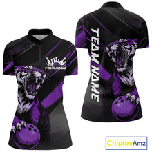 Load image into Gallery viewer, Custom Black And Purple Tiger Bowling Women Shirt, Bowling League Shirt Bowler Uniform IPHW10778