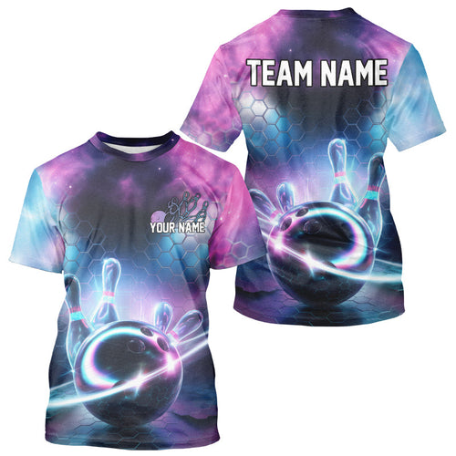 Custom Galaxy Bowling Team Men T-Shirts, Holographic Bowling Jersey Bowling League IPHW8904
