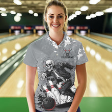 Load image into Gallery viewer, Custom Rock Style Skull Bowling Polo Shirts For Women, Funny Skeleton Bowlers Outfit IPHW8906