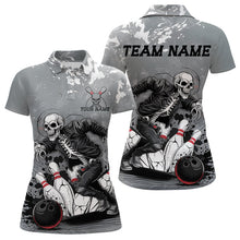 Load image into Gallery viewer, Custom Rock Style Skull Bowling Polo Shirts For Women, Funny Skeleton Bowlers Outfit IPHW8906
