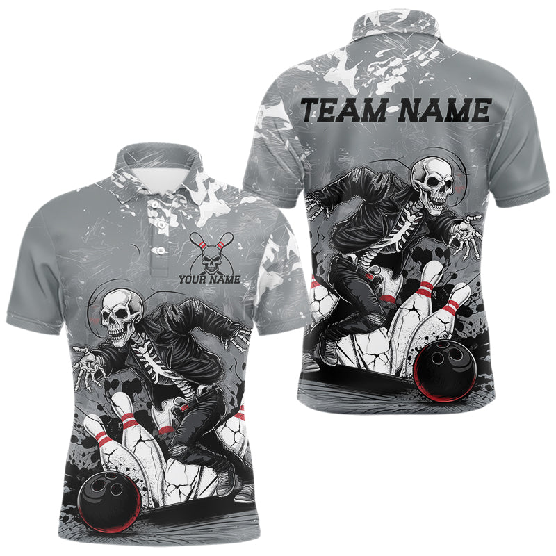 Custom Rock Style Skull Bowling Polo Shirts For Men, Funny Skeleton Bowlers Outfit IPHW8906