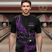 Load image into Gallery viewer, Custom Purple Flame Bowling Men Quarter-Zip Shirt, Team Jerseys Bowling League Shirt IPHW11283
