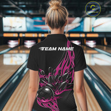 Load image into Gallery viewer, Custom Pink Flame Bowling Women Quarter-Zip Shirt, Team Jerseys Bowling League Shirt IPHW11284