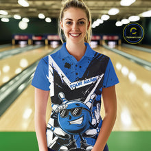 Load image into Gallery viewer, Custom Black And Blue Star Funny Bowling Polo Shirts For Women, Bowling Tournament Shirt IPHW9359