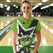 Load image into Gallery viewer, Custom Black And Green Star Funny Bowling Polo Shirts For Women, Bowling Tournament Shirt IPHW9360
