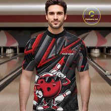 Load image into Gallery viewer, Black And Red Funny Custom Bowling Jerseys, Cool Bowling Quarter-Zip Shirts For Men IPHW9361