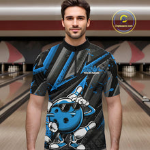 Load image into Gallery viewer, Black And Blue Funny Custom Bowling Jerseys, Cool Bowling Quarter-Zip Shirts For Men IPHW9362