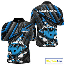 Load image into Gallery viewer, Black And Blue Funny Custom Bowling Jerseys, Cool Bowling Quarter-Zip Shirts For Men IPHW9362