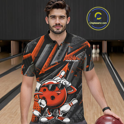 Black And Orange Funny Custom Bowling Jerseys, Cool Bowling Polo Shirts For Men IPHW9363