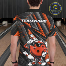 Load image into Gallery viewer, Black And Orange Funny Custom Bowling Jerseys, Cool Bowling Polo Shirts For Men IPHW9363